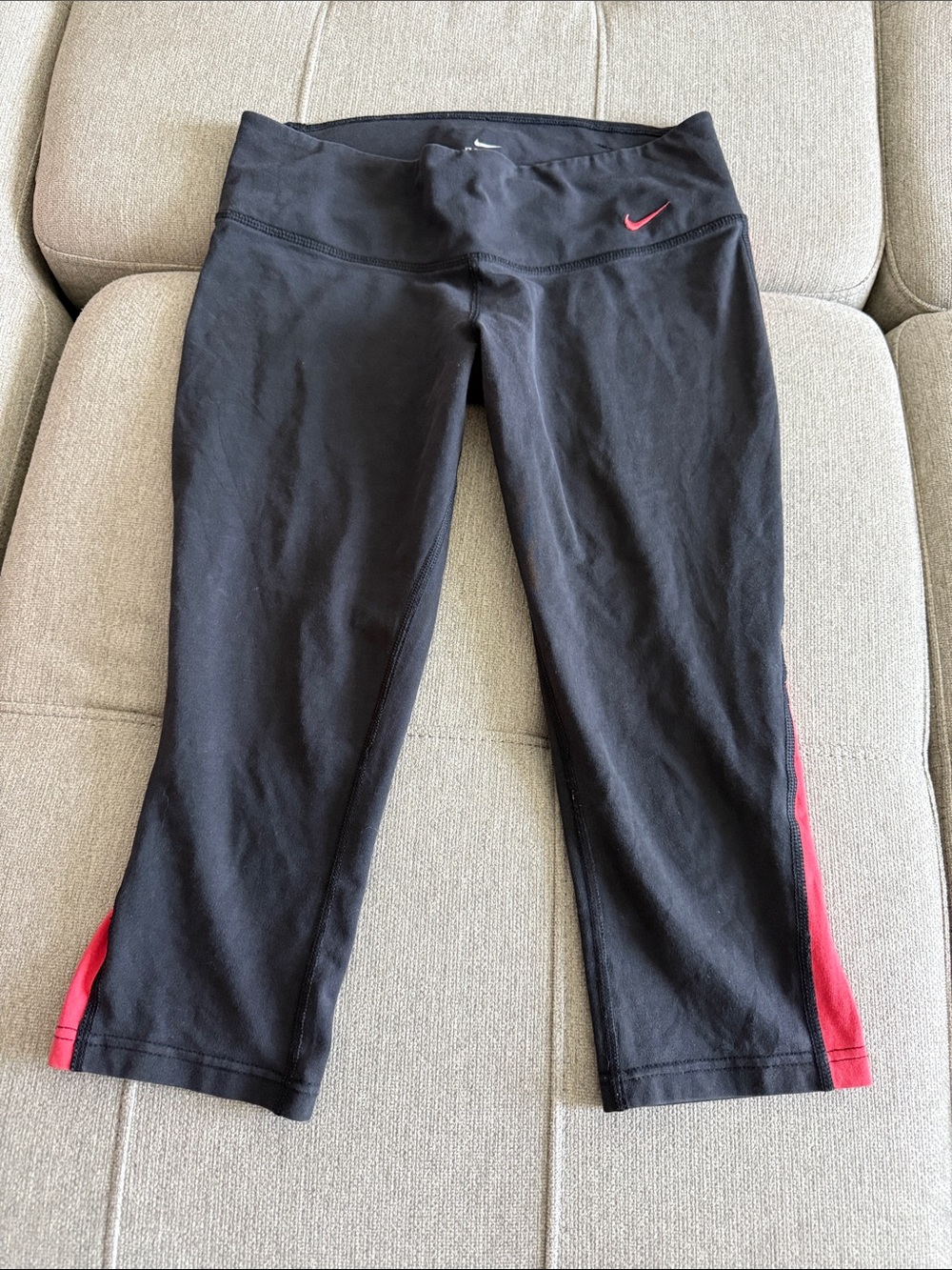 Nike Black Crop Leggings with Red Side Panels